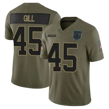 Men's Carolina Panthers Cam Gill Olive 2025 Salute to Service Jersey - Limited