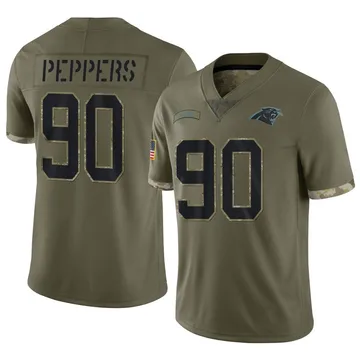 Men's Carolina Panthers Julius Peppers Olive 2022 Salute To Service Jersey - Limited
