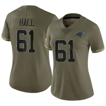 Women's Nike Carolina Panthers Aaron Hall Olive 2022 Salute To Service Jersey - Limited