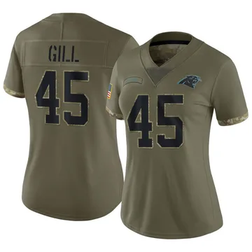 Women's Nike Carolina Panthers Cam Gill Olive 2022 Salute To Service Jersey - Limited