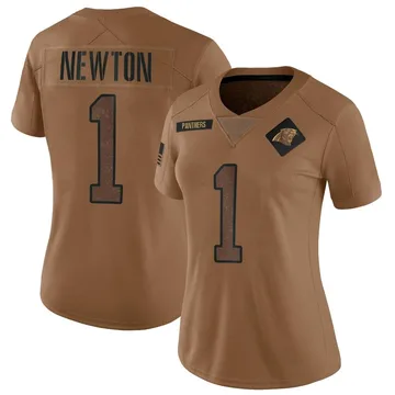 Women's Nike Carolina Panthers Cam Newton Brown 2023 Salute To Service Jersey - Limited
