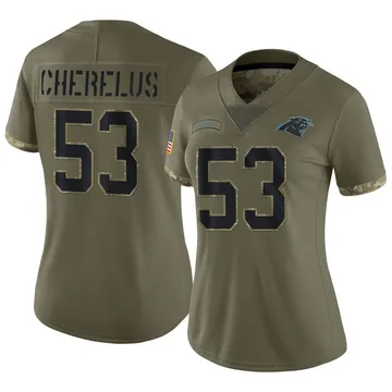 Women's Nike Carolina Panthers Claudin Cherelus Olive 2022 Salute To Service Jersey - Limited