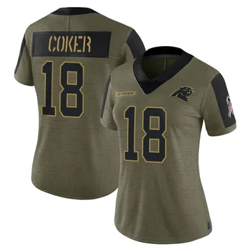 Women's Nike Carolina Panthers Jalen Coker Olive 2021 Salute To Service Jersey - Limited