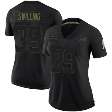 Women's Nike Carolina Panthers Tre Swilling Black 2020 Salute To Service Jersey - Limited