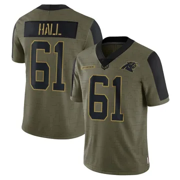 Youth Nike Carolina Panthers Aaron Hall Olive 2021 Salute To Service Jersey - Limited