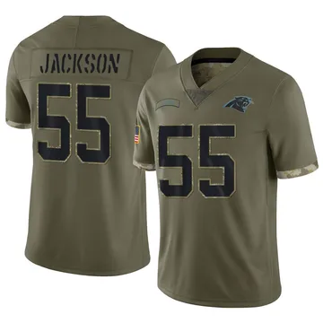Youth Nike Carolina Panthers Cam Jackson Olive 2022 Salute To Service Jersey - Limited