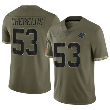 Youth Nike Carolina Panthers Claudin Cherelus Olive 2022 Salute To Service Jersey - Limited