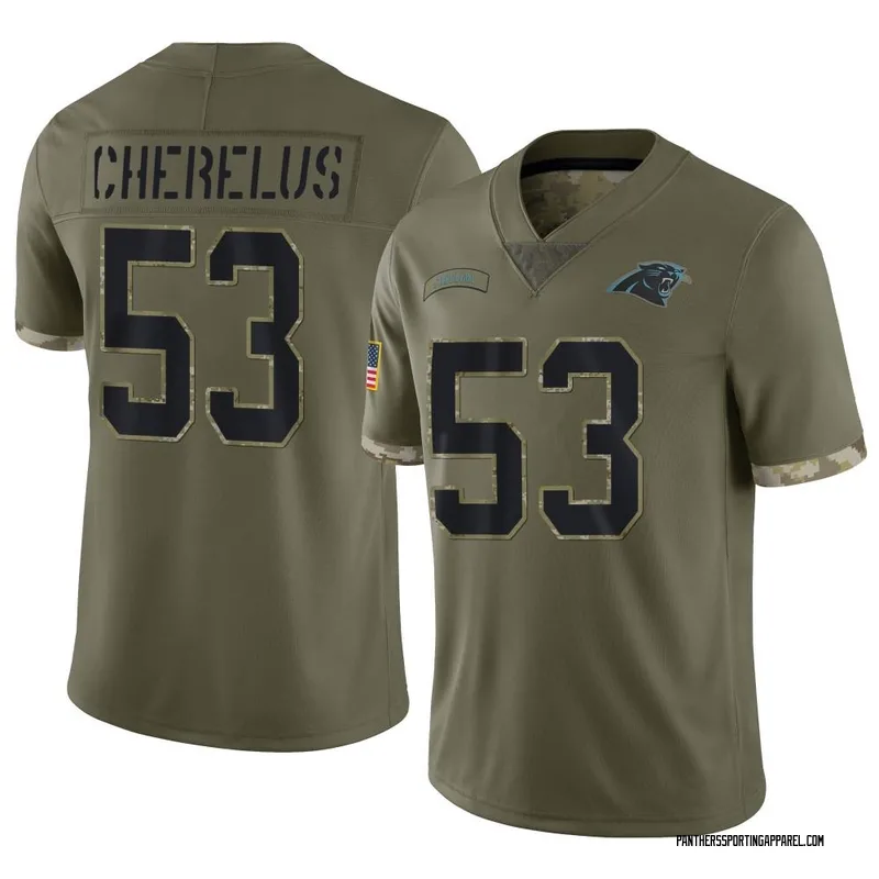 Youth Nike Carolina Panthers Claudin Cherelus Olive 2022 Salute To Service Jersey - Limited