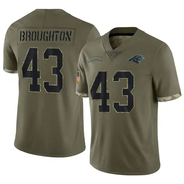 Youth Nike Carolina Panthers JaTravis Broughton Olive 2022 Salute To Service Jersey - Limited