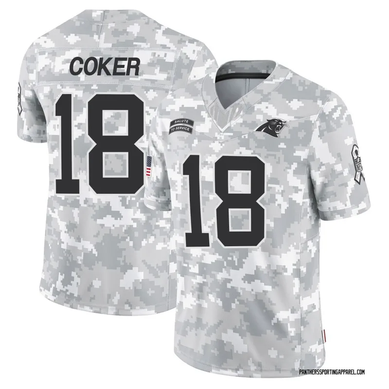 Youth Nike Carolina Panthers Jalen Coker Arctic Camo 2024 Salute to Service Jersey - Limited