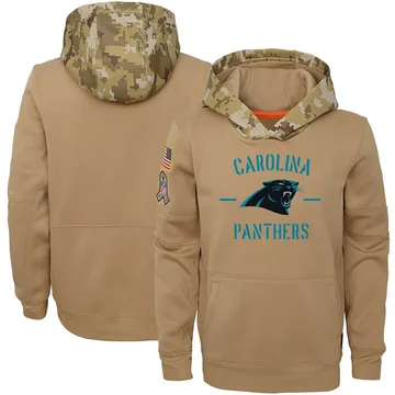 Youth Nike Carolina Panthers Khaki 2019 Salute to Service Therma Pullover Hoodie -