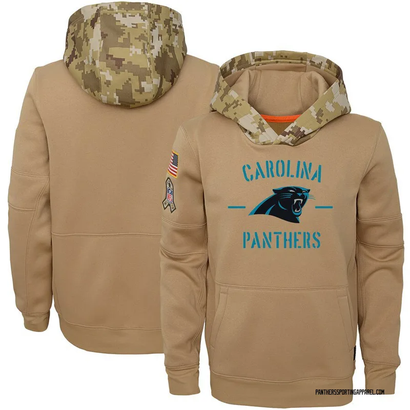 Youth Nike Carolina Panthers Khaki 2019 Salute to Service Therma Pullover Hoodie -