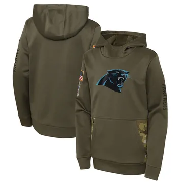 Youth Nike Carolina Panthers Olive 2022 Salute to Service Performance Pullover Hoodie