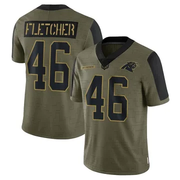 Youth Nike Carolina Panthers Thomas Fletcher Olive 2021 Salute To Service Jersey - Limited
