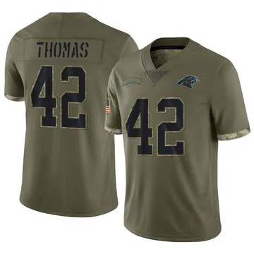 Youth Nike Carolina Panthers Trevian Thomas Olive 2022 Salute To Service Jersey - Limited